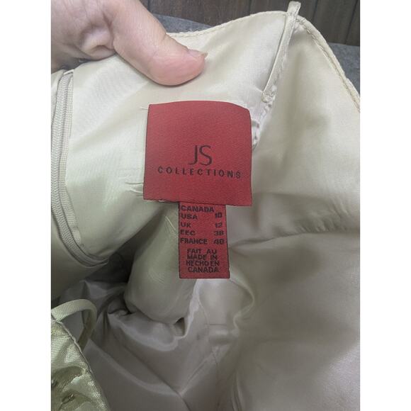 JS Collections Y2K Vintage Strappy Beaded Gold/Tan Formal Dress Slit Size 10 90s - Picture 9 of 11